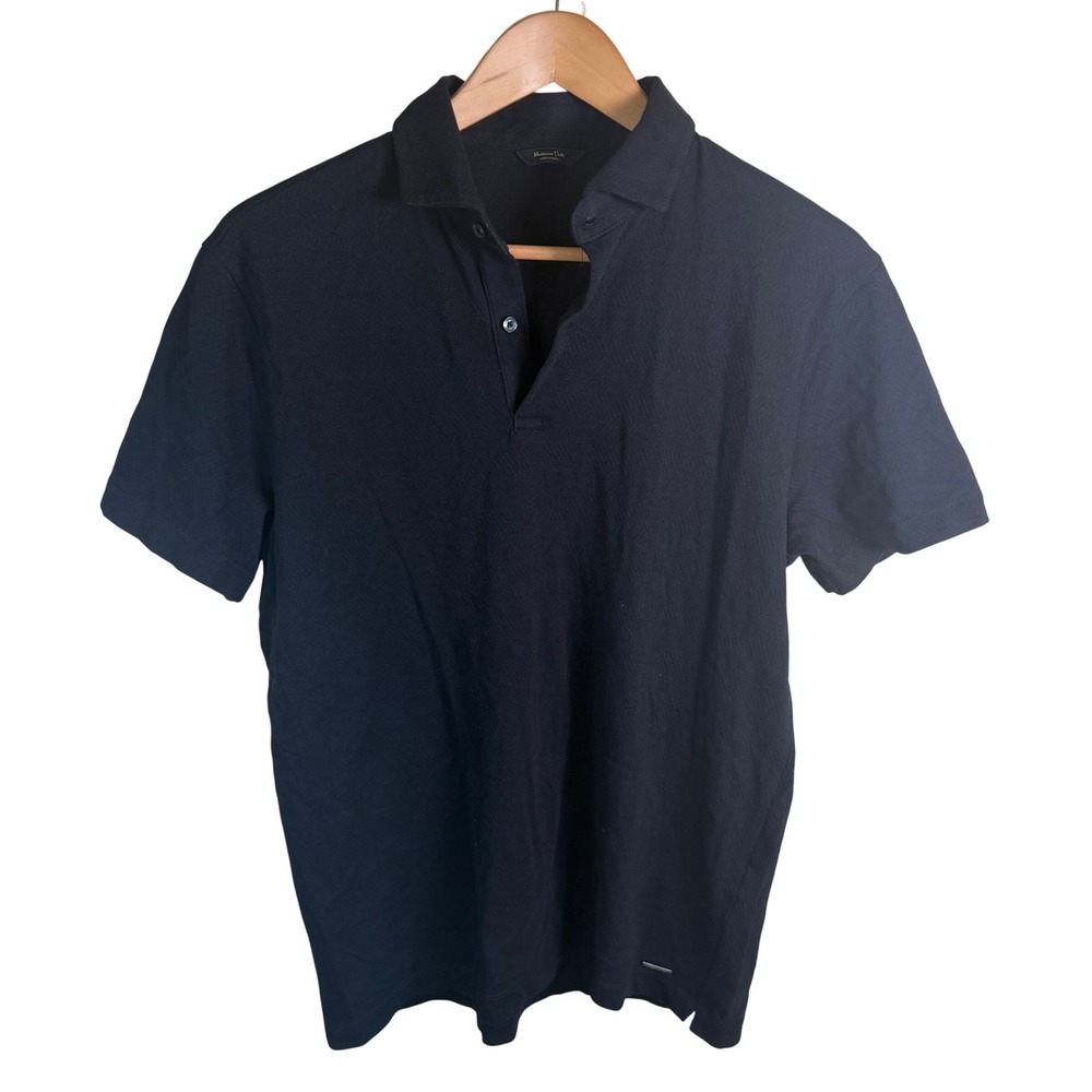 Massimo Dutti Polo Shirt Men Medium Black Textured Knit Classic Old Money Luxury